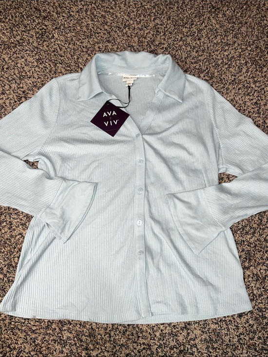 Ava & Viv Tops - Ava & Viv Blue Ribbed Button-Down Bell Sleeve Blouse Plus Size XXL | NWT